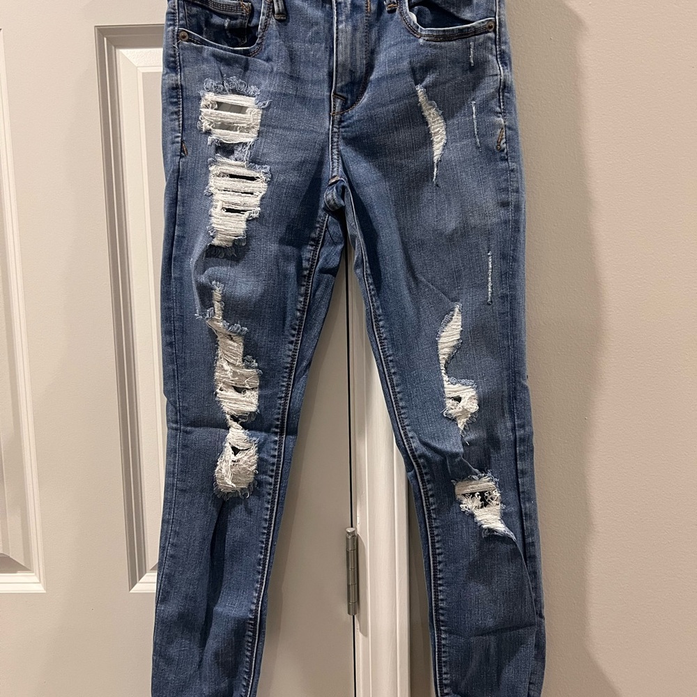 Express Blue Distressed Skinny Jeans